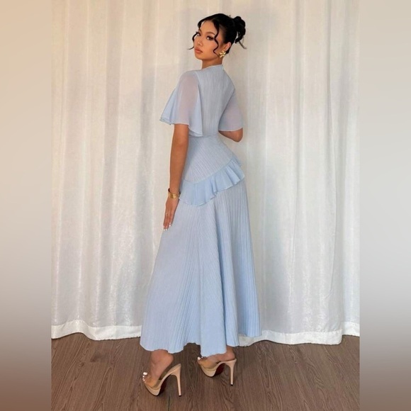 Ruffled Round Neck Flutter Sleeve Dress - Picture 6 of 6